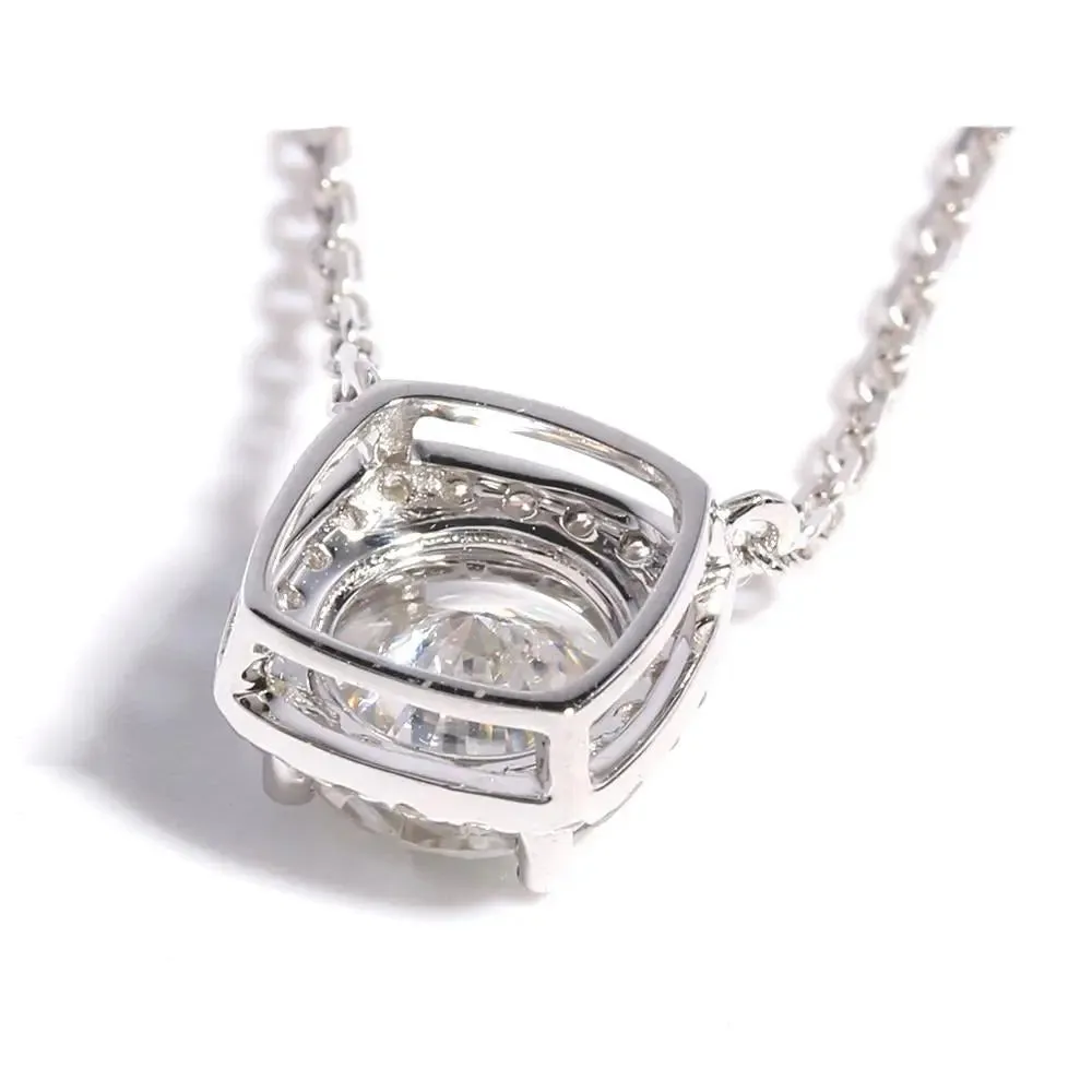 18k White Gold Moissanite Halo Necklace 1ct Center Stone