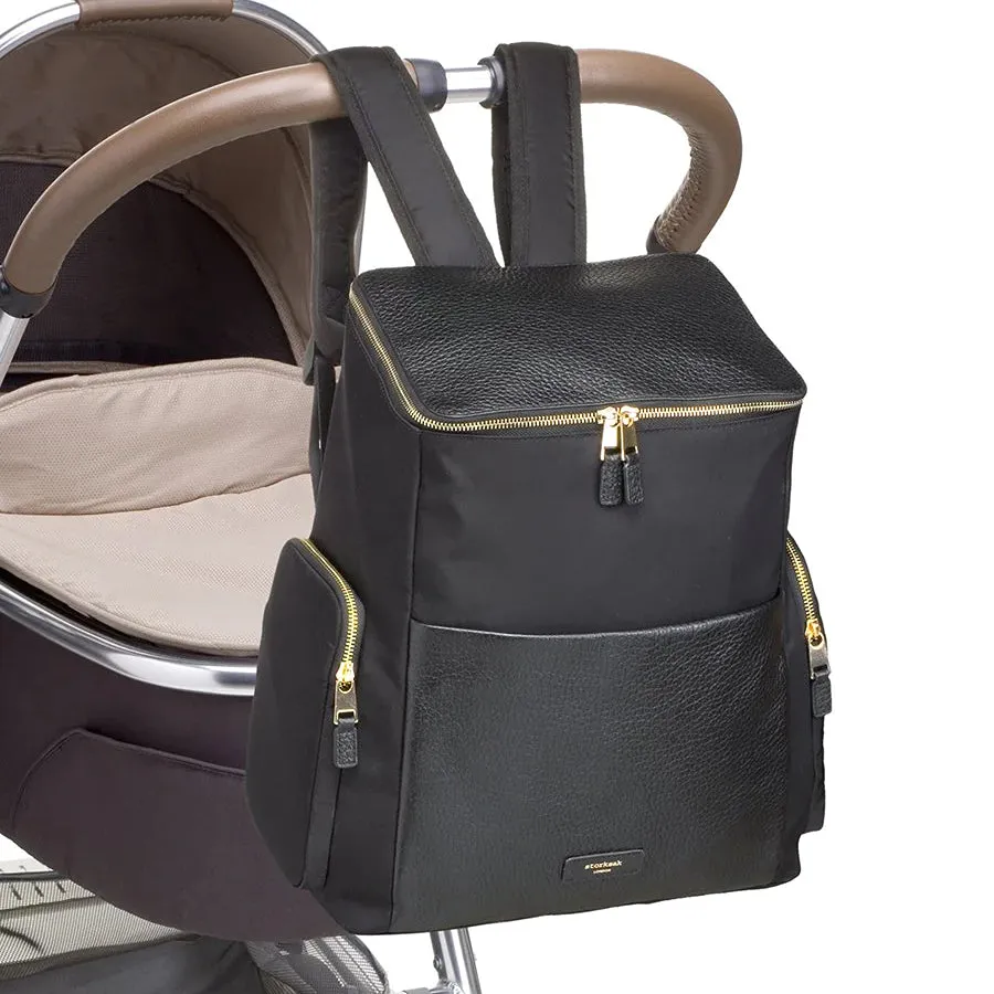 Alyssa Leather Diaper Bag - Black & Gold