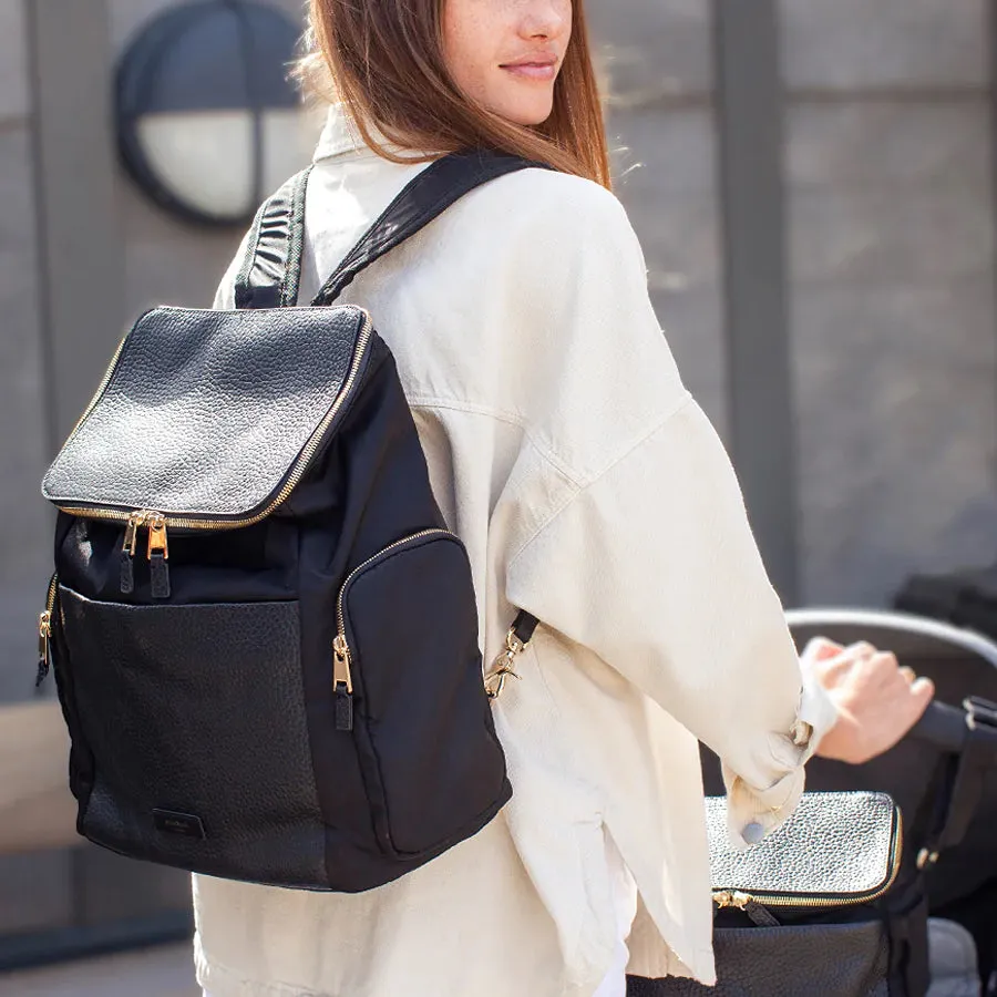 Alyssa Leather Diaper Bag - Black & Gold