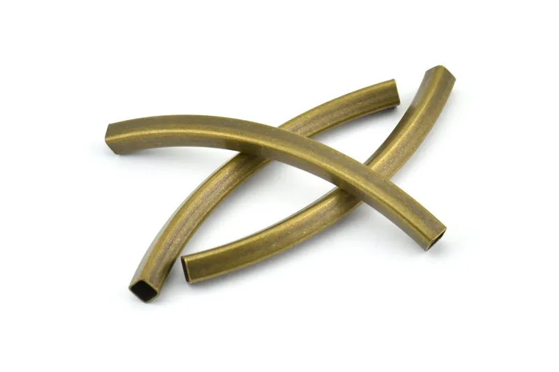 Antique Brass Tube Beads, 2 Antique Brass Plated Square Oval Tubes (70x5x5mm) Brc278 V052