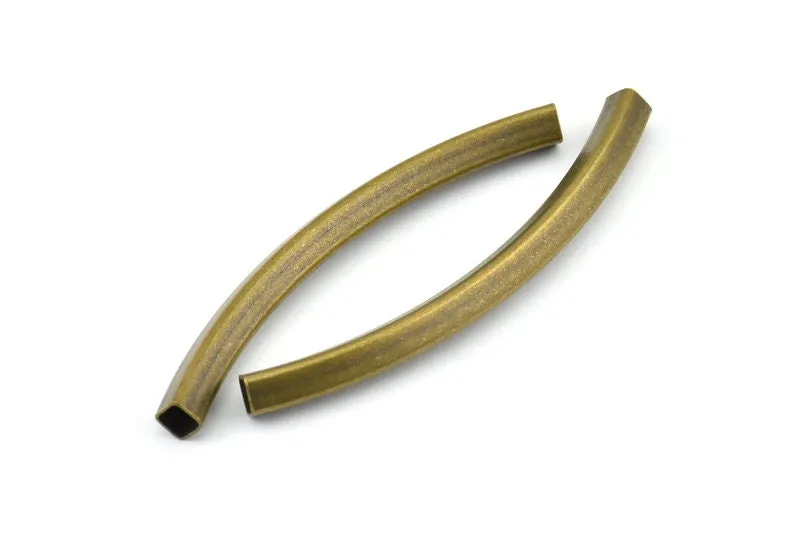 Antique Brass Tube Beads, 2 Antique Brass Plated Square Oval Tubes (70x5x5mm) Brc278 V052