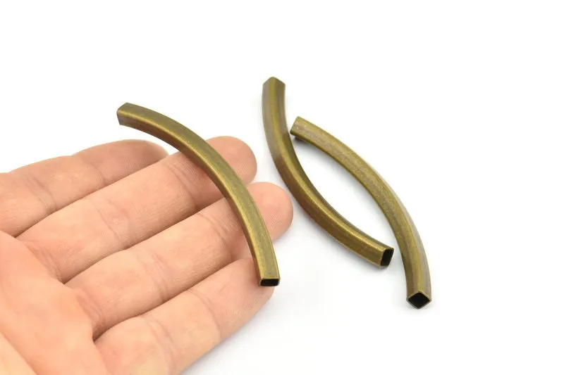 Antique Brass Tube Beads, 2 Antique Brass Plated Square Oval Tubes (70x5x5mm) Brc278 V052