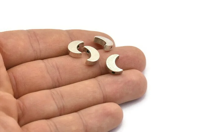Antique Silver Moon Bead, 12 Antique Silver Plated Brass Crescent Moon Beads With 1 Hole, Charms (8.5x11.5mm) D0021 H0463