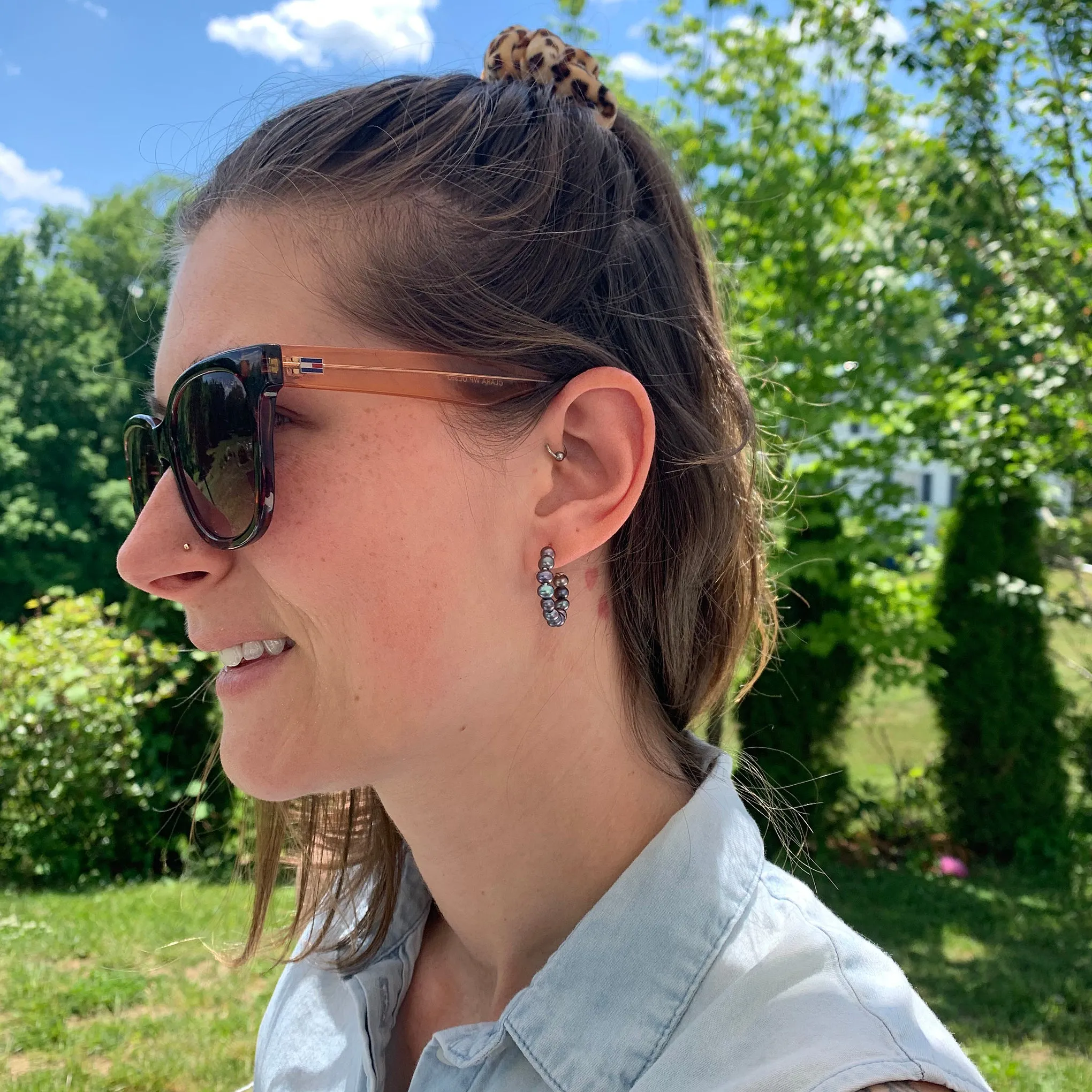 Chan Luu Small Holly Hoop Earrings in Peacock Pearl and Sterling Silver