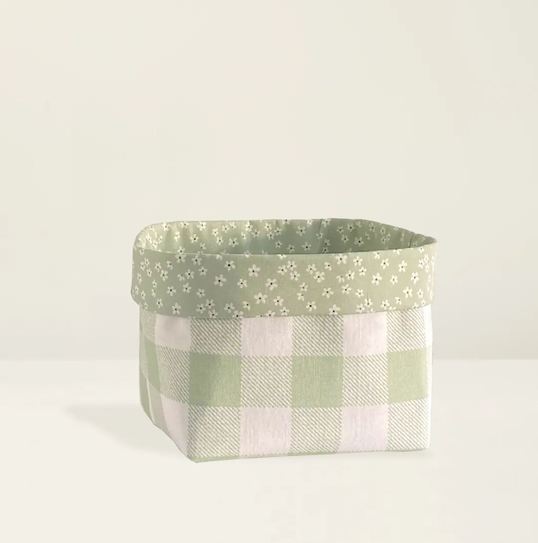 Green Gingham Fabric Storage Box
