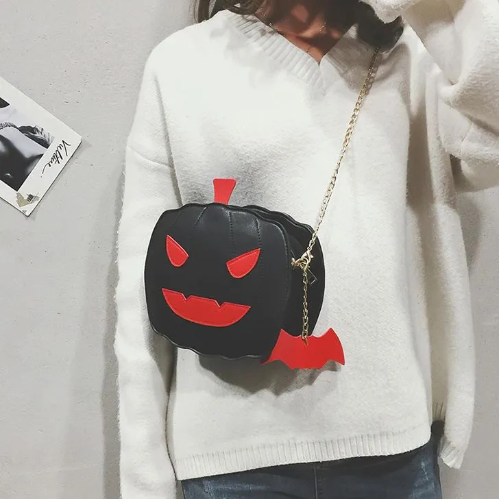 Jack O' Lantern Pumpkin Crossbody Bag w/ Chain