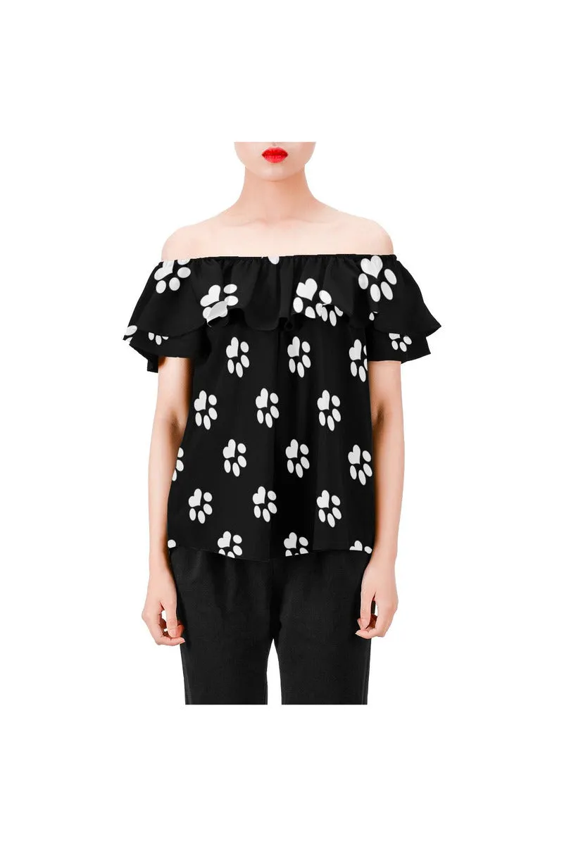 Pretty Paws Women's Off Shoulder Blouse with Ruffle