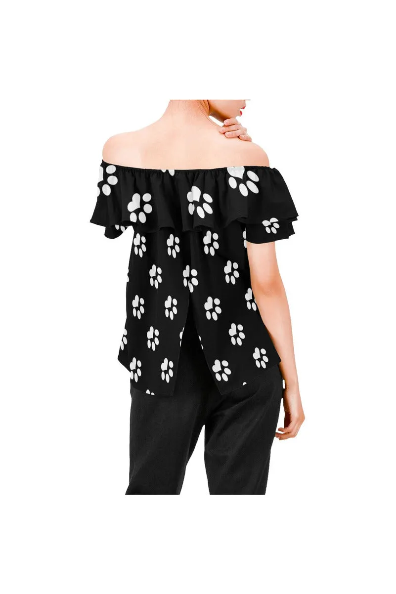 Pretty Paws Women's Off Shoulder Blouse with Ruffle