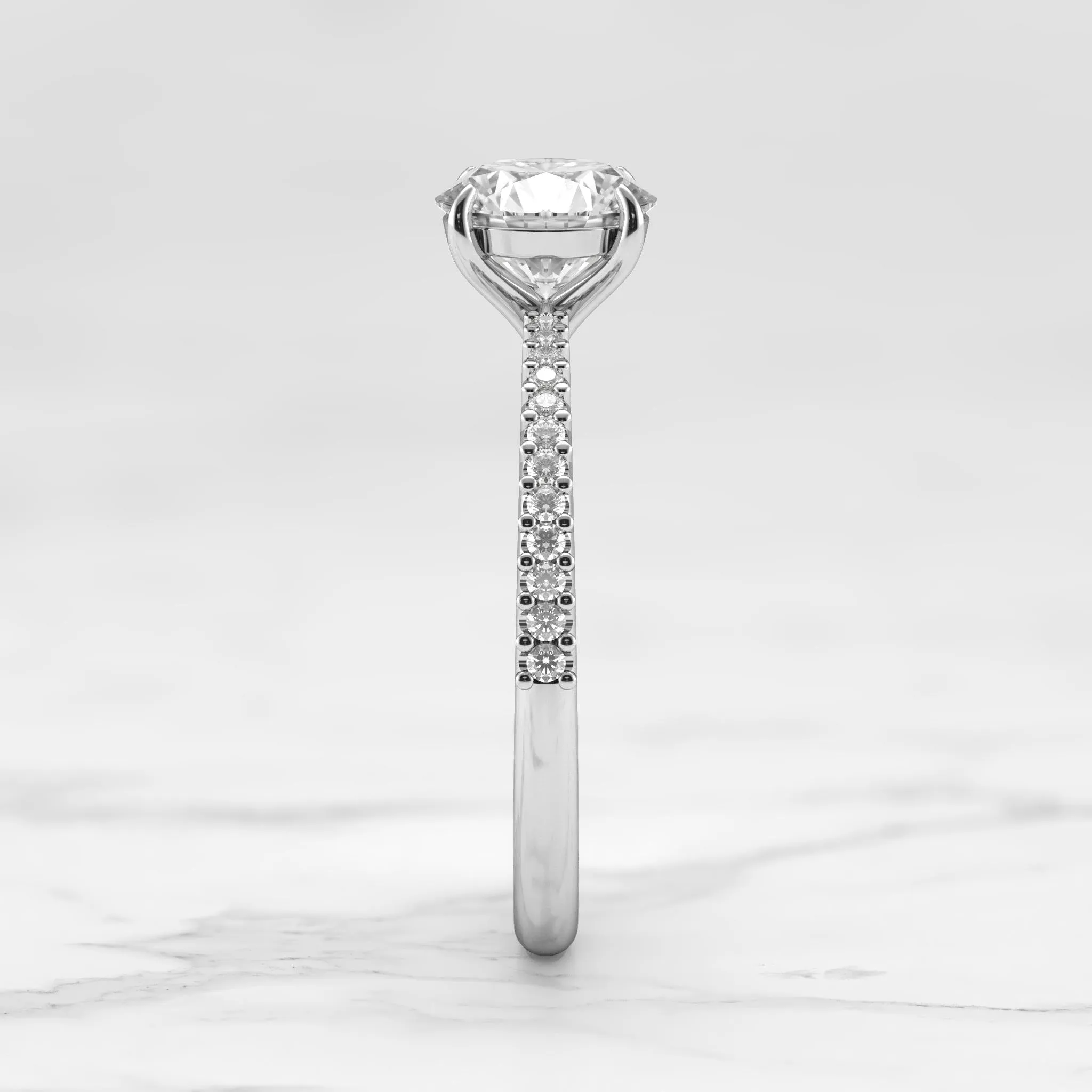Round Half Pave Tapered Diamond Ring
