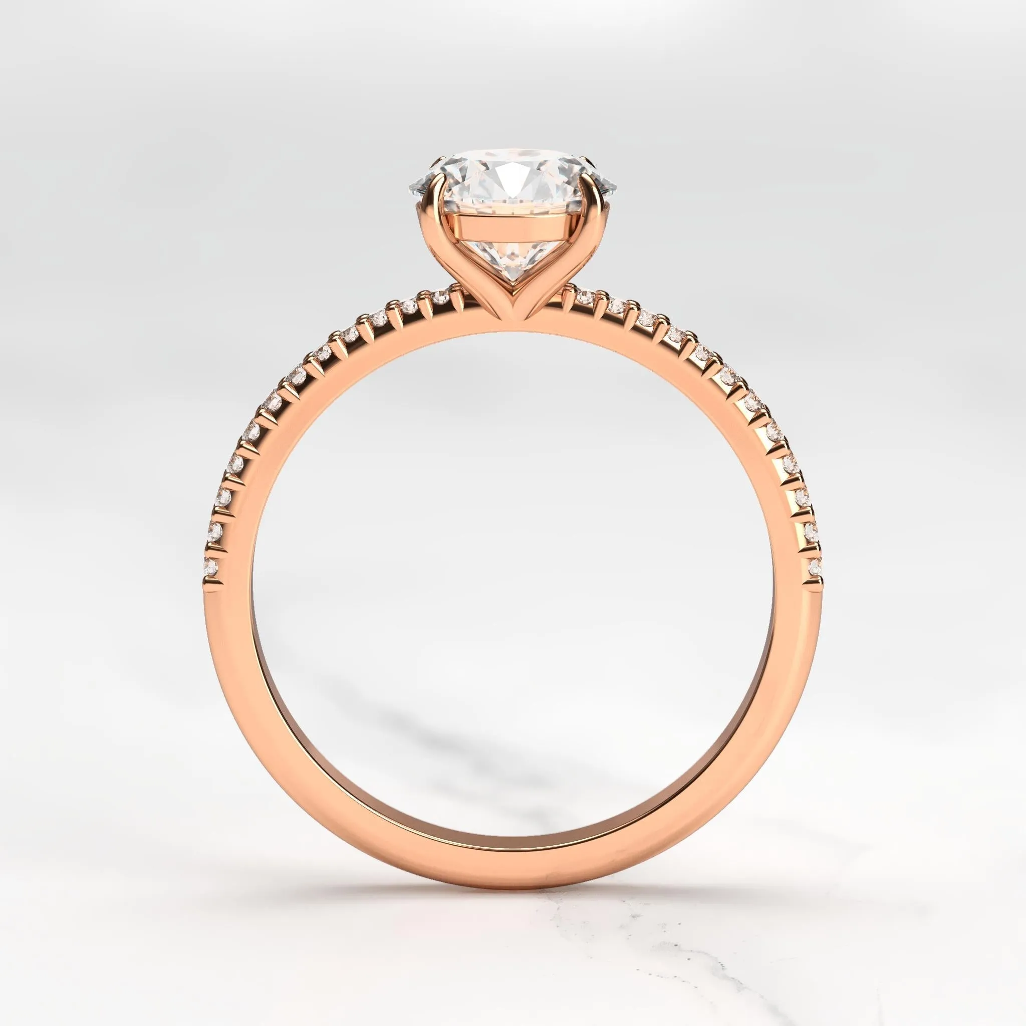 Round Half Pave Tapered Diamond Ring