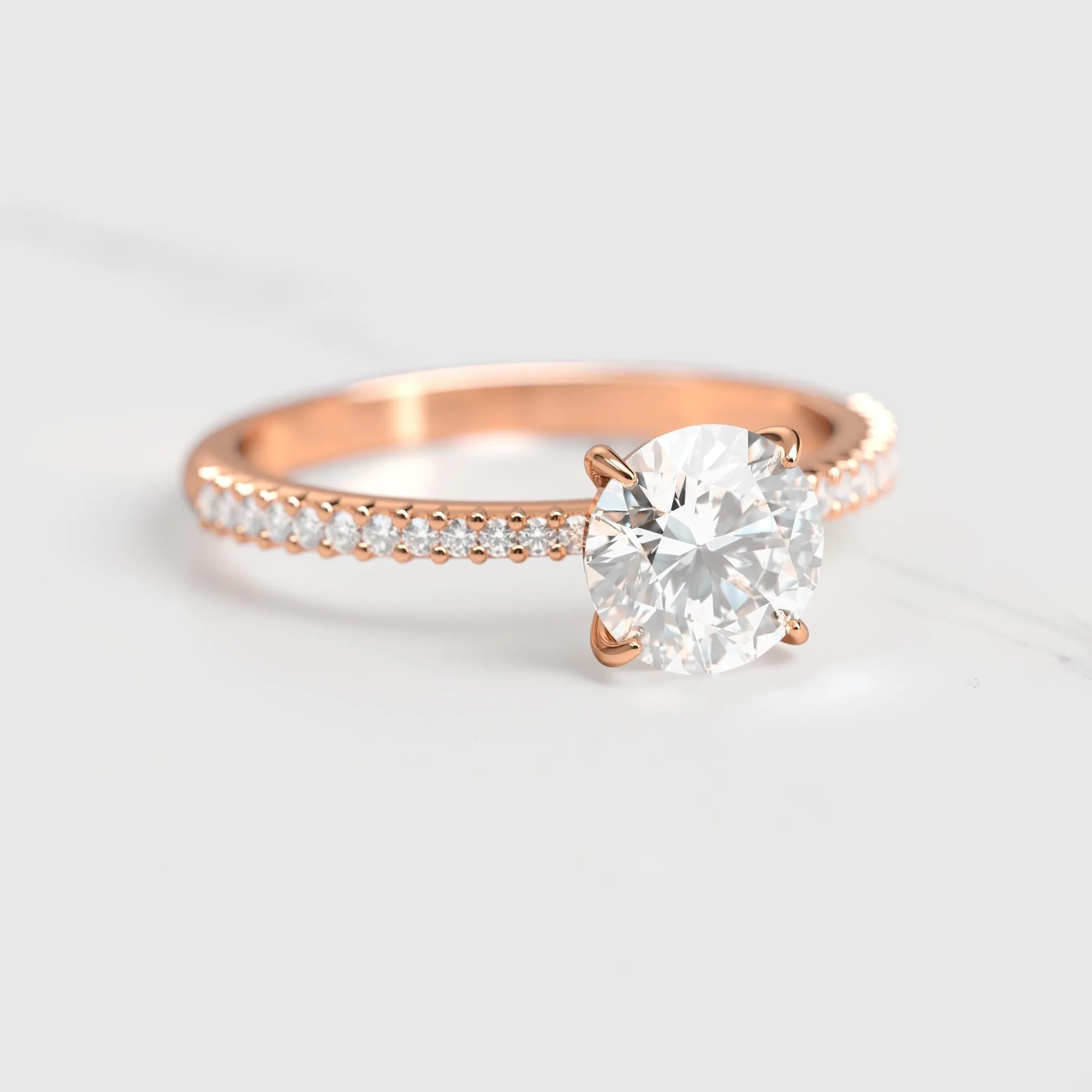 Round Half Pave Tapered Diamond Ring