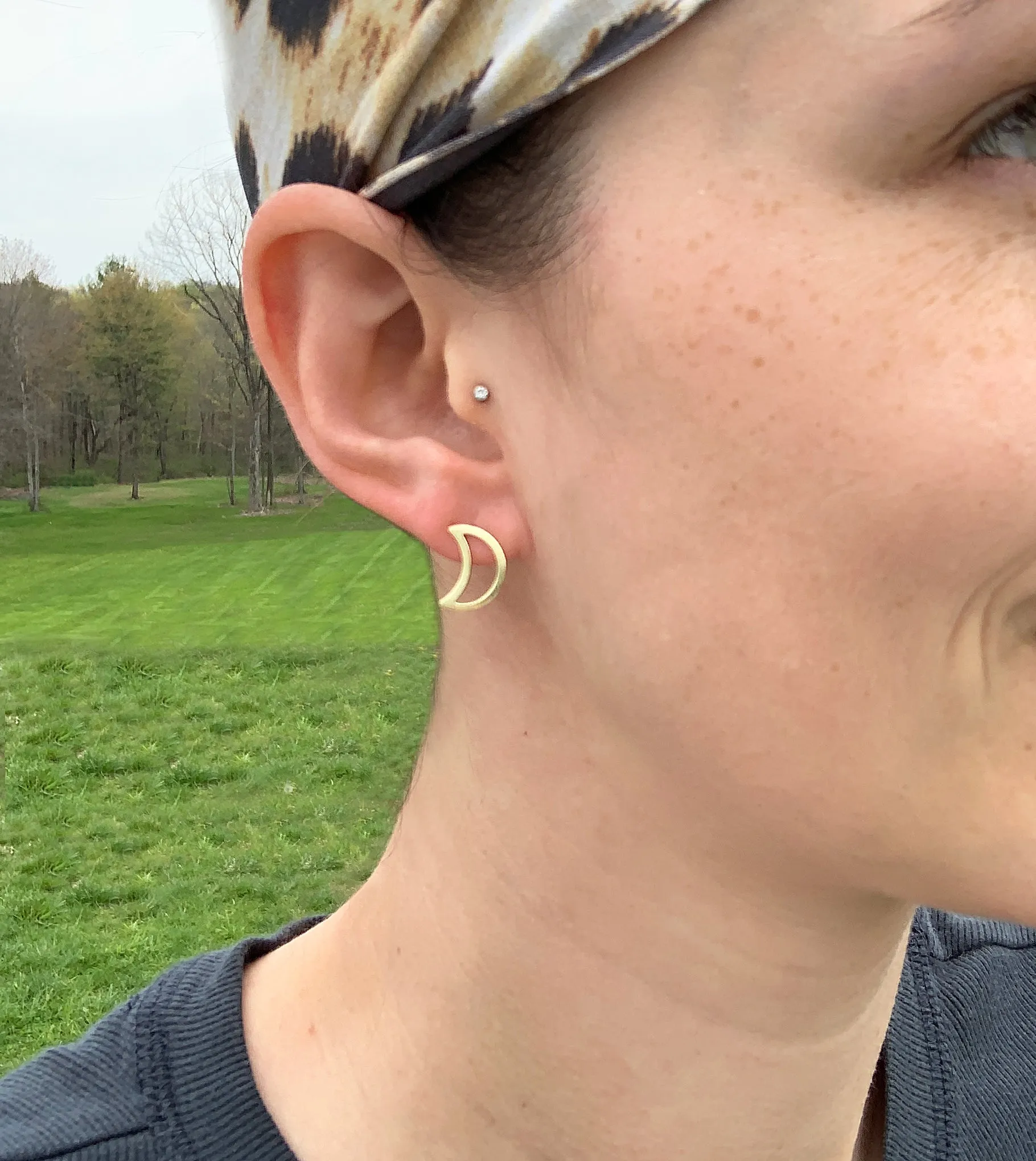 Sheila Fajl Luna Mia Moon Stud Earrings in Brushed Gold Plated