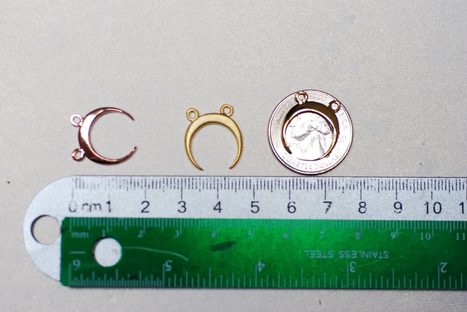 Shiny Rose Wholesale Gold Vermeil Crescent Moon Charm Pendant- 18k gold plated Sterling Silver, Double Horn, Half Moon, Ellipse, Double Bail, 278