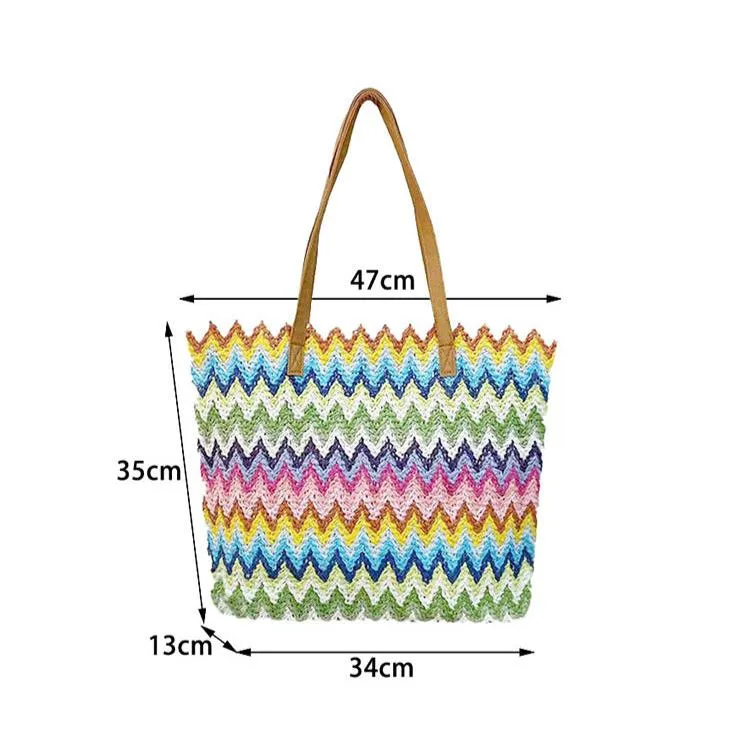 Spot wave Striped Straw Hand Bag and Shoulder Bag