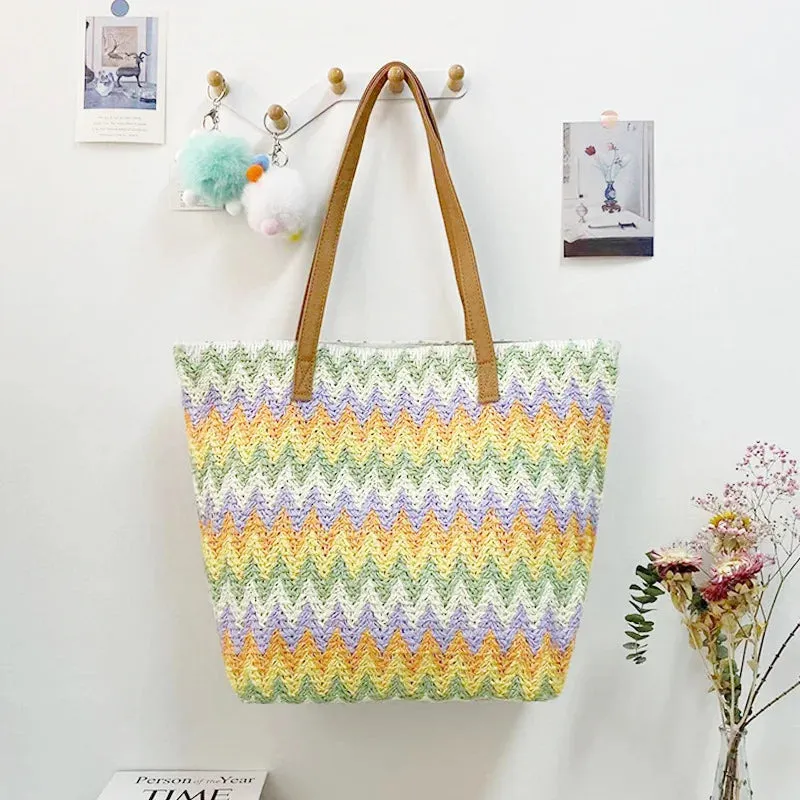 Spot wave Striped Straw Hand Bag and Shoulder Bag
