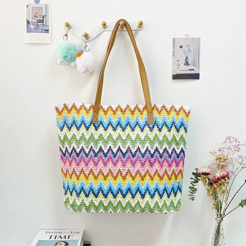 Spot wave Striped Straw Hand Bag and Shoulder Bag