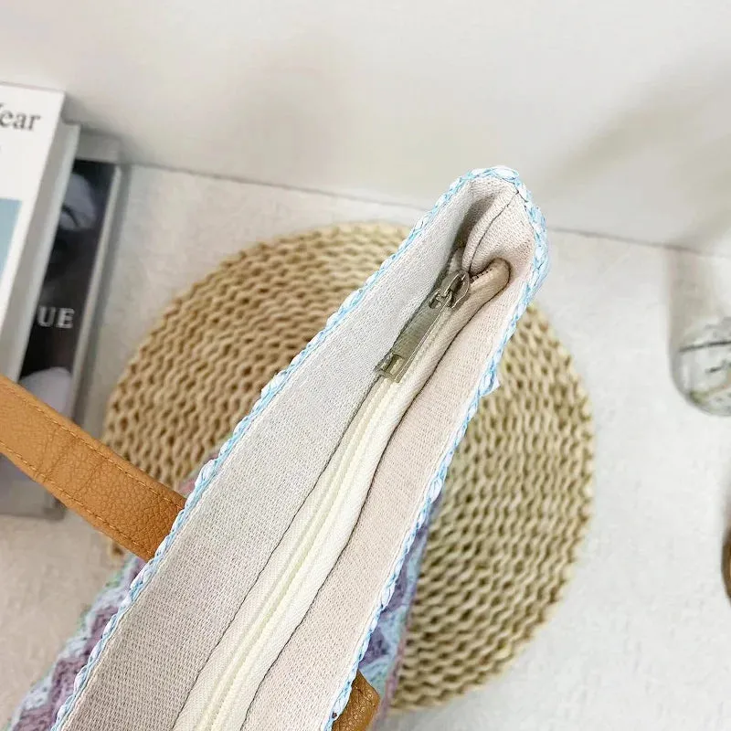 Spot wave Striped Straw Hand Bag and Shoulder Bag