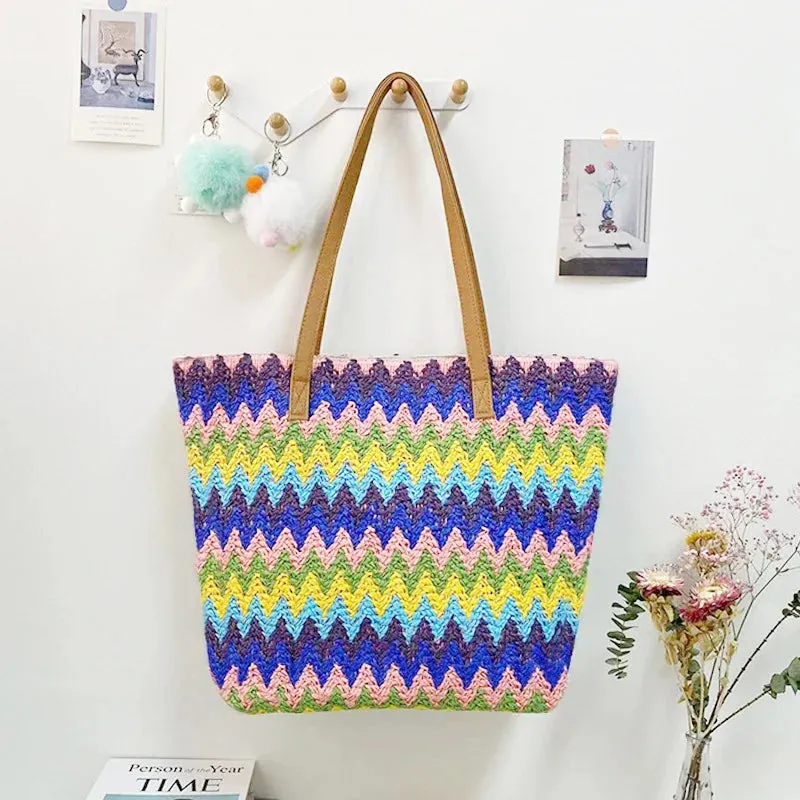 Spot wave Striped Straw Hand Bag and Shoulder Bag