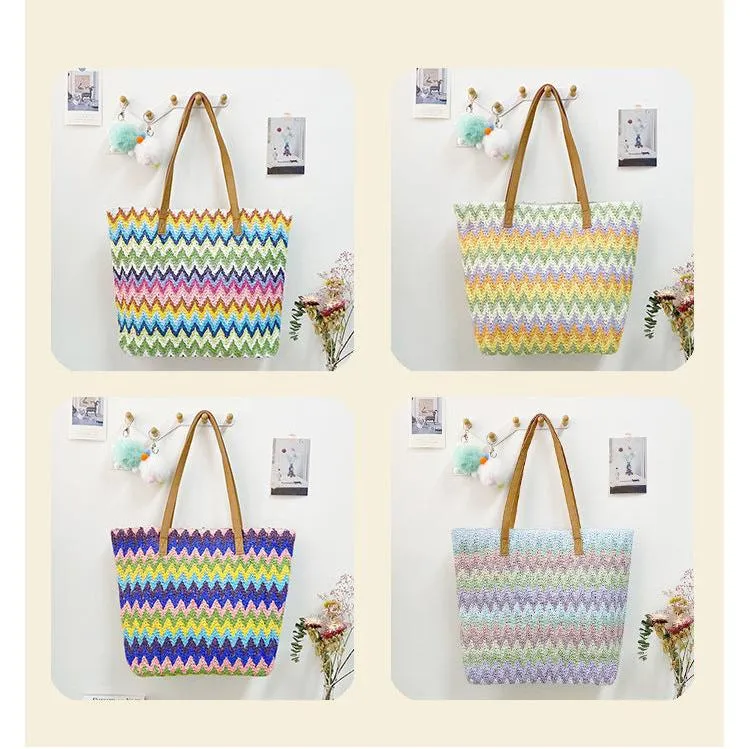 Spot wave Striped Straw Hand Bag and Shoulder Bag
