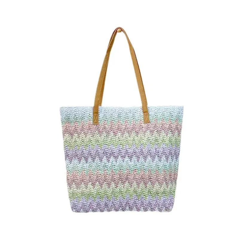 Spot wave Striped Straw Hand Bag and Shoulder Bag