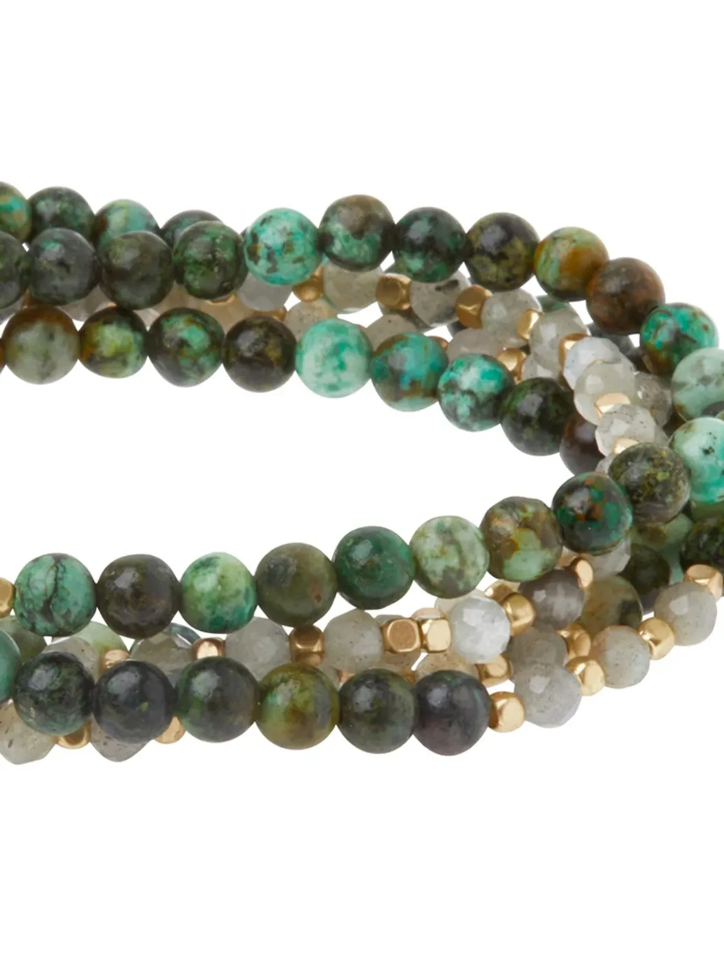 Stone Duo Wrap Bracelet/Necklace/Pin - Labradorite & African Turquoise/Gold