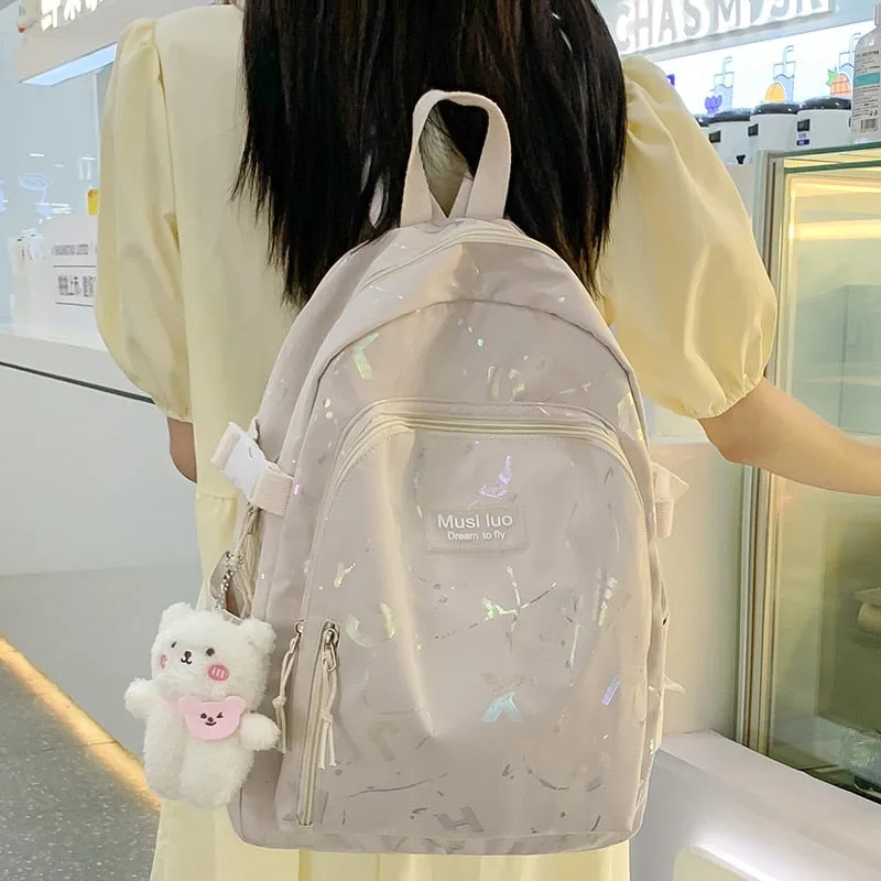 Wenkouban Female Cute Pink College Backpack Cool Women School Bag Girl Travel Book Laptop Backpack Fashion Ladies Trendy Color Student Bag
